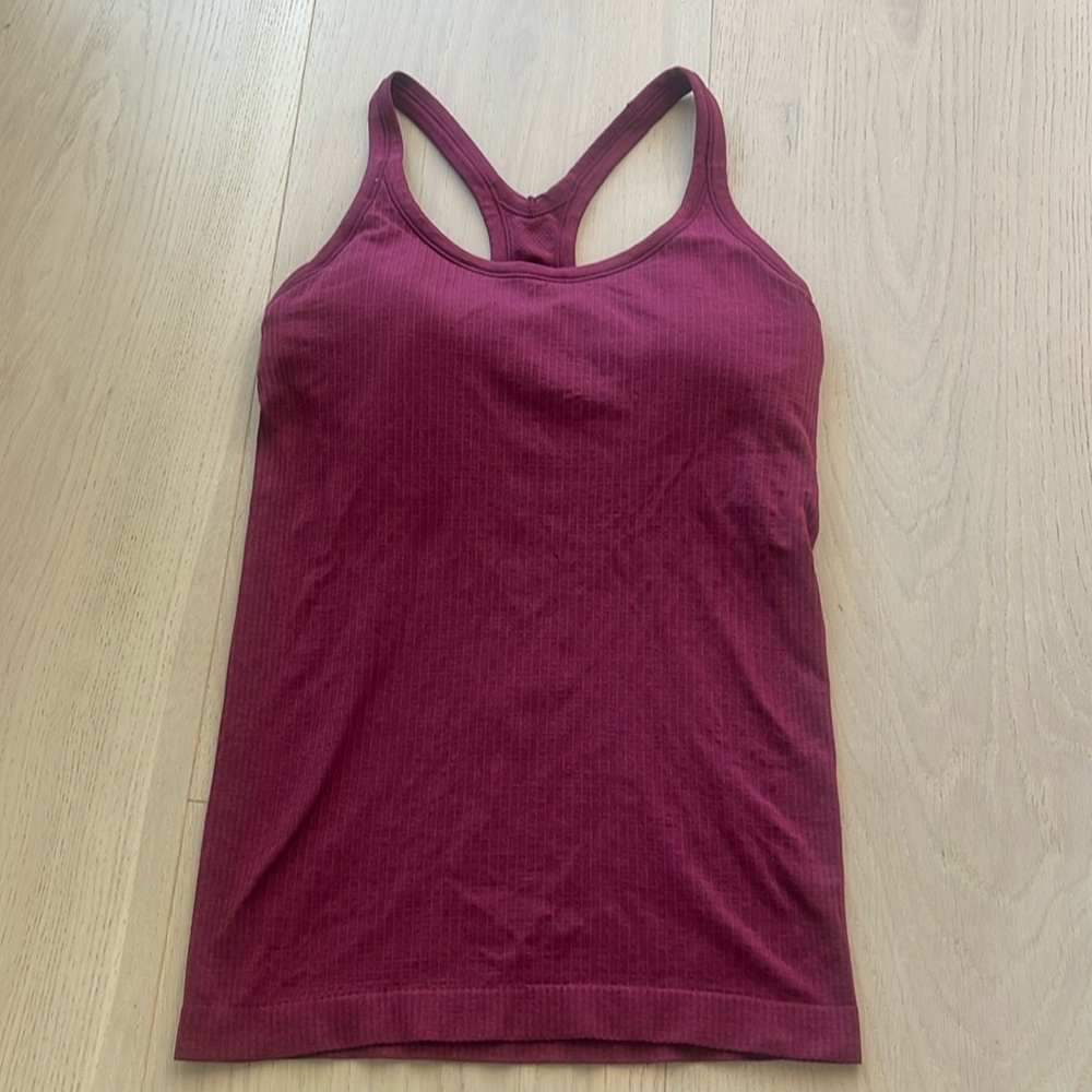 Lululemon burgundy ribbed ebb to street tank top 6